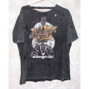 Johnny Cash Graphic Tee - Distressed Black